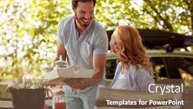  Presentation with young - Cool new PPT theme with young-adult-beardy-male-serving backdrop and a tawny brown colored foreground