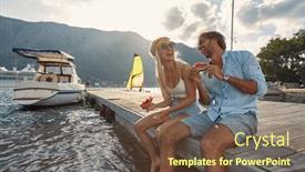  Presentation with dock - PPT theme consisting of young-adult-caucasian-couple-sitting background and a tawny brown colored foreground