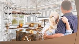  Presentation with kitchen design - Amazing slide deck having young-adult-couple-facing-custom backdrop and a light gray colored foreground