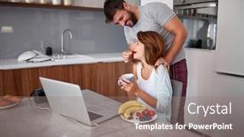  Presentation with office fruit - Audience pleasing PPT theme consisting of young-adult-couple-having-fun backdrop and a coral colored foreground