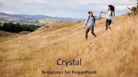  Presentation with free helping hand - PPT layouts with young adult couple holding hand background and a coral colored foreground