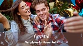  Presentation with selfie - Cool new presentation theme with young-adult-couple-taking-selfie backdrop and a tawny brown colored foreground