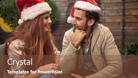  Presentation with corona - Beautiful slide deck featuring young-adult-couple-talking backdrop and a tawny brown colored foreground