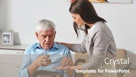  Presentation with senior care - Cool new presentation theme with young-adult-daughter-giving-pills backdrop and a gray colored foreground