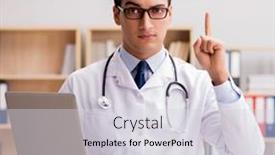  Presentation with computer - PPT theme featuring young-adult-doctor-with-laptop background and a  colored foreground