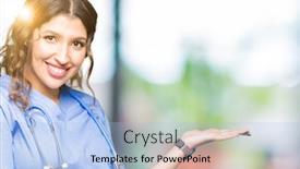  Presentation with medical smiling doctor - Slides enhanced with young-adult-doctor-woman-wearing background and a light blue colored foreground