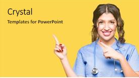  Presentation with medical smiling doctor - Audience pleasing PPT layouts consisting of young adult doctor woman wearing backdrop and a  colored foreground