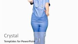  Presentation with medical smiling doctor - Beautiful slide deck featuring young adult doctor woman wearing medical uniform approving doing positive gesture with hand thumbs up smiling and happy for success looking at the camera winner gesture backdrop and a white colored foreground
