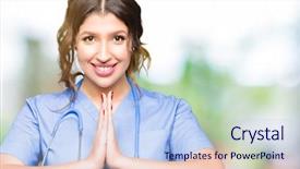  Presentation with young woman wearing boxer gloves - Audience pleasing slide deck consisting of young adult doctor woman wearing backdrop and a light blue colored foreground