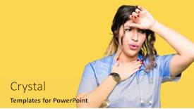  Presentation with medical fever - Cool new slide set with young adult doctor woman wearing medical uniform touching forehead for illness and fever flu and cold virus sick backdrop and a yellow colored foreground