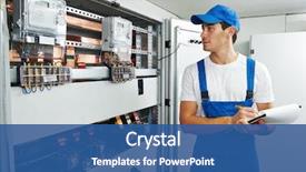  Presentation with fuse - Slide set consisting of young adult electrician builder engineer background and a ocean colored foreground