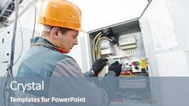  Presentation with electrical engineer - Slide set consisting of young adult electrician builder engineer background and a seafoam green colored foreground