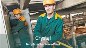  Presentation with circuit breaker - Presentation design having young adult electrician builder engineer background and a ocean colored foreground