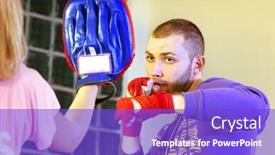  Presentation with trainer - Colorful PPT layouts enhanced with young-adult-man-boxing backdrop and a cobalt blue colored foreground