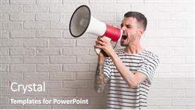  Presentation with anger - Colorful PPT layouts enhanced with young adult man holding megaphone backdrop and a gray colored foreground