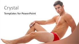  Presentation with studio - Colorful PPT layouts enhanced with young adult man in underwear studio shot over white backdrop and a white colored foreground