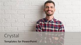  Presentation with white brick wall - Beautiful presentation featuring young-adult-man-standing-over backdrop and a light gray colored foreground