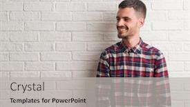  Presentation with white brick wall - Presentation theme having young-adult-man-standing-over background and a light gray colored foreground