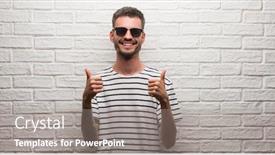  Presentation with white brick - PPT theme featuring young-adult-man-wearing-sunglasses background and a gray colored foreground