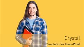  Presentation with long hair man - PPT theme enhanced with young-adult-man-with-long background and a yellow colored foreground