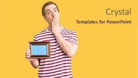  Presentation with long hair man - Presentation design featuring young-adult-man-with-long background and a yellow colored foreground