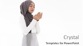  Presentation with muslim prayer - Colorful PPT theme enhanced with young-adult-muslim-woman-girl backdrop and a white colored foreground