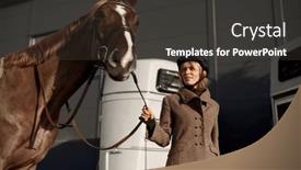  Presentation with rider - Presentation theme featuring young-adult-smiling-rider-woman background and a dark gray colored foreground