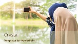  Presentation with muslim women - Slide set featuring young-adult-teenager-muslim-islamic background and a soft green colored foreground