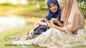  Presentation with university green - PPT theme consisting of young-adult-teenager-muslim-islamic background and a soft green colored foreground