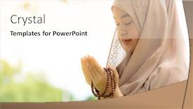  Presentation with muslim prayer - Beautiful slide deck featuring young adult teenager woman making duas for muslim god blessing prayer backdrop and a cream colored foreground