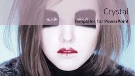  Presentation with eye - Audience pleasing PPT theme consisting of young-adult-with-dark-eye backdrop and a soft green colored foreground