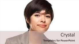  Presentation with head - Theme featuring young adult woman head shot background and a soft green colored foreground