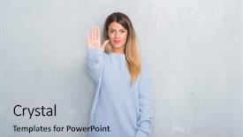  Presentation with winter walk by stream - Audience pleasing slide set consisting of young adult woman over grey backdrop and a light blue colored foreground