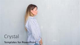  Presentation with business profile - Amazing PPT theme having young adult woman over grey backdrop and a light gray colored foreground