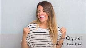  Presentation with navy - Presentation theme consisting of young adult woman over grunge grey wall wearing navy t-shirt very happy and excited doing winner gesture with arms raised smiling and screaming for success celebration concept background and a coral colored foreground