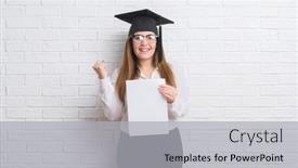  Presentation with white brick wall - Theme enhanced with young adult woman over white brick wall wearing graduate cap holding degree screaming proud and celebrating victory and success very excited cheering emotion background and a light gray colored foreground