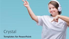  Presentation with hands down - Audience pleasing slides consisting of young-adult-woman-with-down backdrop and a light blue colored foreground