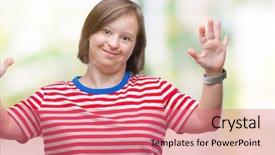  Presentation with down syndrome - Slide deck consisting of young adult woman with down background and a  colored foreground