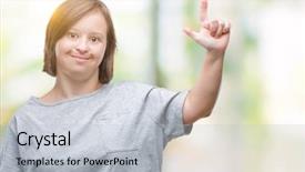  Presentation with down syndrome - PPT theme with young adult woman with down background and a  colored foreground