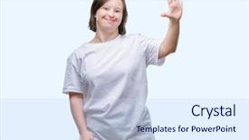  Presentation with down syndrome - Presentation enhanced with young adult woman with down background and a sky blue colored foreground