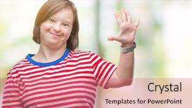  Presentation with down syndrome - Slide deck featuring young adult woman with down background and a  colored foreground