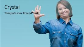  Presentation with down syndrome children disability school - Slide deck with young adult woman with down background and a  colored foreground