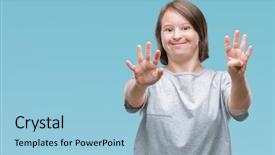  Presentation with down syndrome special education - PPT theme with young adult woman with down background and a  colored foreground