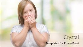  Presentation with hands down - PPT layouts featuring young-adult-woman-with-down background and a lemonade colored foreground