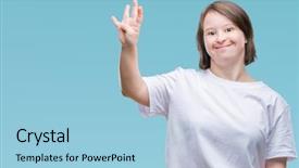  Presentation with down syndrome - Slides consisting of young adult woman with down background and a  colored foreground
