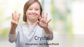  Presentation with down syndrome children disability school - Slide deck consisting of young adult woman with down background and a  colored foreground