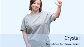  Presentation with down syndrome children disability school - PPT layouts having young adult woman with down background and a  colored foreground