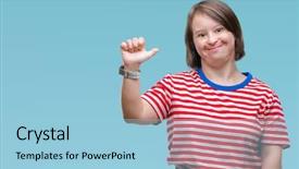  Presentation with down syndrome - PPT theme having young adult woman with down background and a  colored foreground