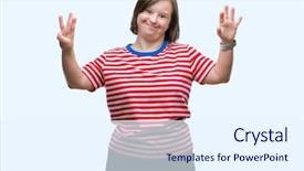  Presentation with dental down syndrome - PPT layouts with young adult woman with down background and a  colored foreground