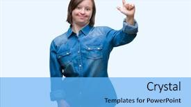  Presentation with down syndrome children disability school - PPT theme with young adult woman with down background and a  colored foreground